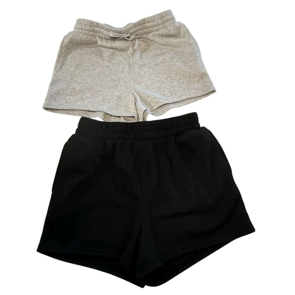 ECT Basics With Love Fleece Lounge Shorts Set Black Gray Medium 2 Pack - Picture 2 of 11